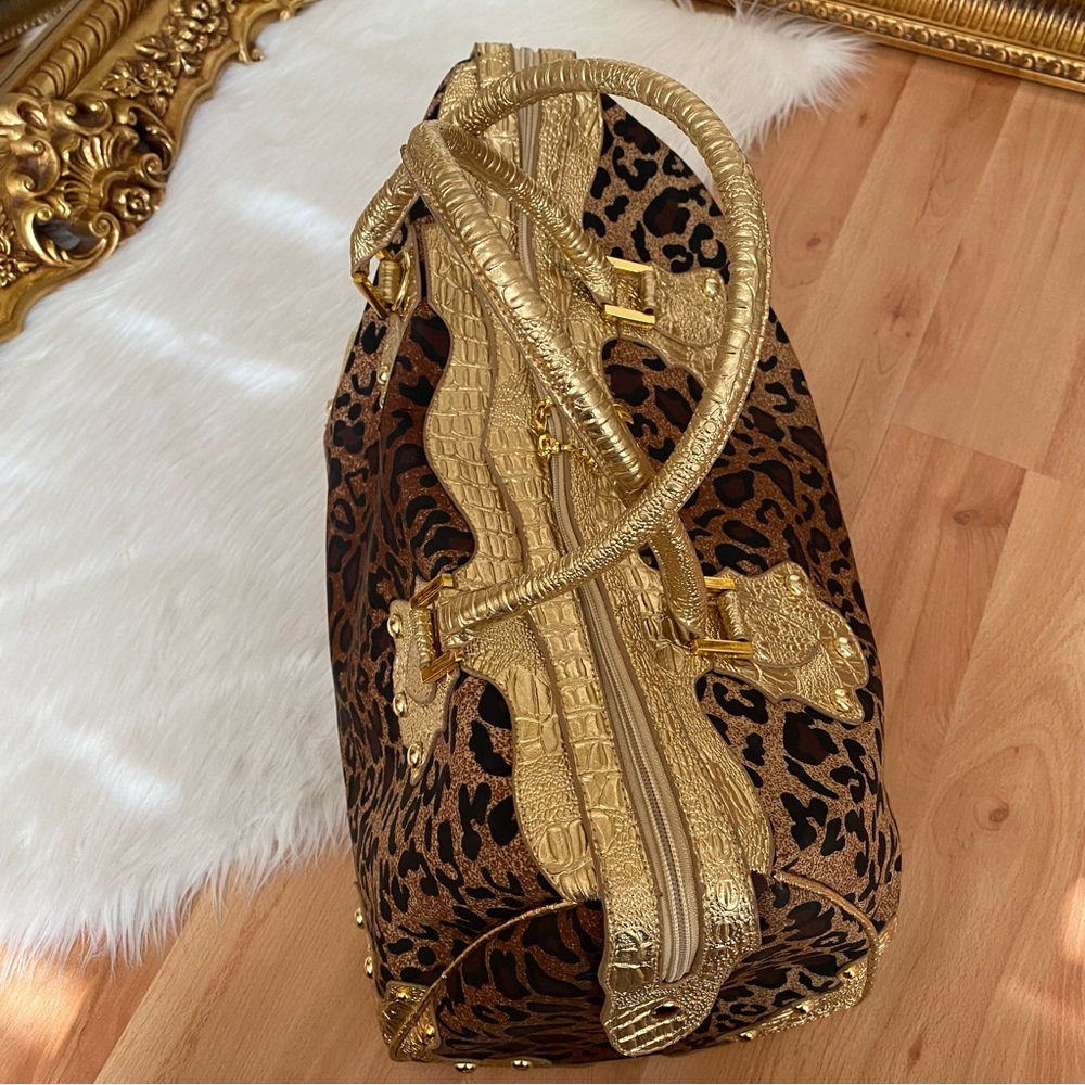 Leopard Gold Croc Embossed Large Carry Bag - Picture 5 of 13